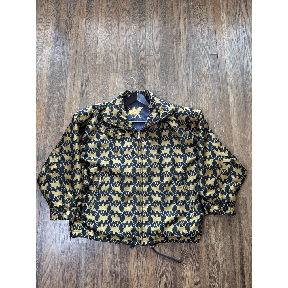 Vintage Bogner Gryphon Print Ski Jacket Black Gold Women's 8 Made In USA Retro